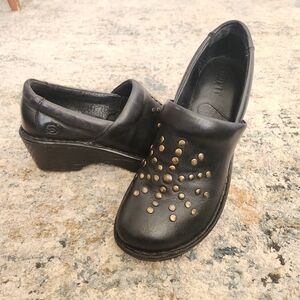 Born Black Brass Studded Clogs Leather Mule Comfortable Design 6.5